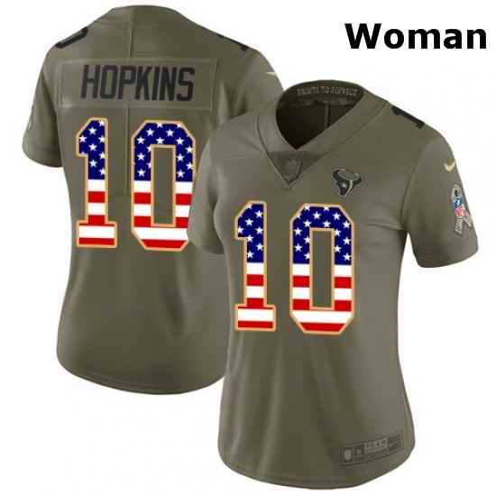 Womens Nike Houston Texans 10 DeAndre Hopkins Limited OliveUSA Flag 2017 Salute to Service NFL Jersey